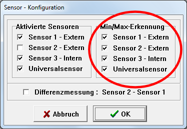 Min/Max-Erkennung in der Sensor - Konfiguration