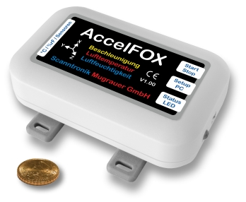 Datenlogger AccelFOX für Beschleunigung, Temperatur und Luftfeuchte