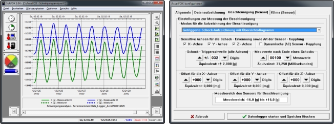 SoftFOX Analyse Software zum AccelFOX Datenlogger