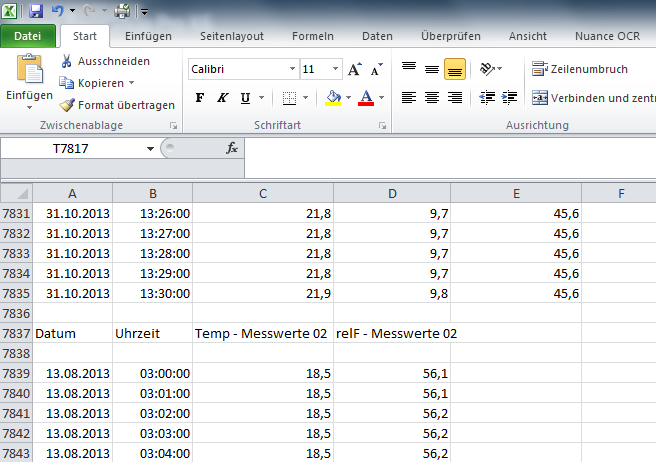 Zweiter Kurven-Block in Excel